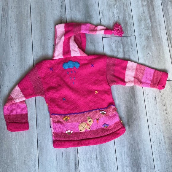 Beautifully handmade girls sweater cardigan with zipper and hoodie SIZE 4T - Picture 2 of 2